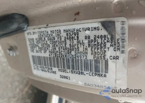 1999 Toyota Camry Le from USA, damaged, VIN 4T1BG22K0XU524973